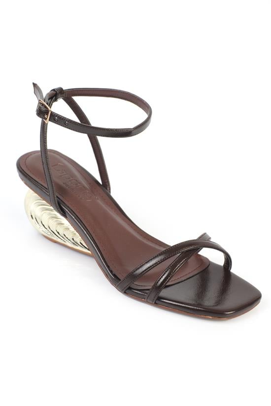 Capone Carlena Metal Heel Ankle Strap Elegant Women Brown Shoe
