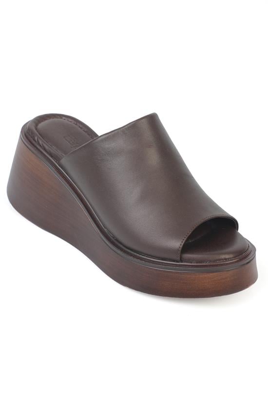 Capone Cecilia Genuine Leather Wedge Heel Single Band Women Brown Sandal