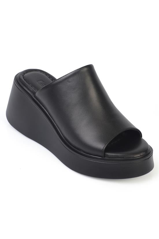 Capone Cecilia Genuine Leather Wedge Heel Single Band Women Black Sandal