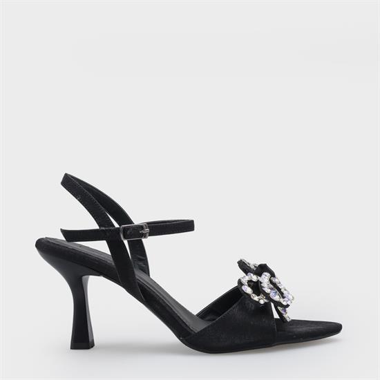 Capone Cissie Pointed Toe Crystal Embellished Ankle Strap Satin Mid Heel Women Black Shoe image 3