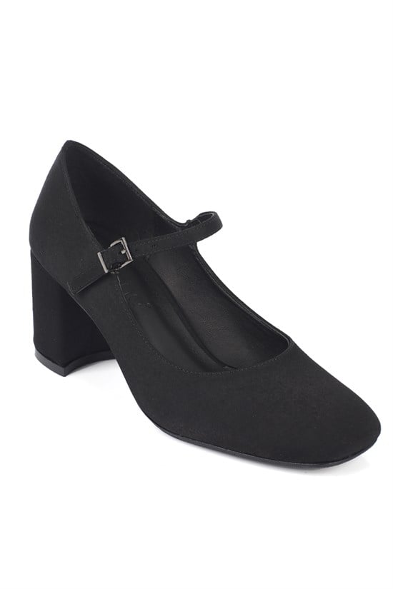 Capone Codie Mid Heel Women Satin Black Mary Jane Shoes