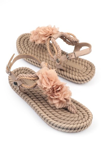 Capone Corded Rope Flower Detail Women Beige Thong Sandals image 5