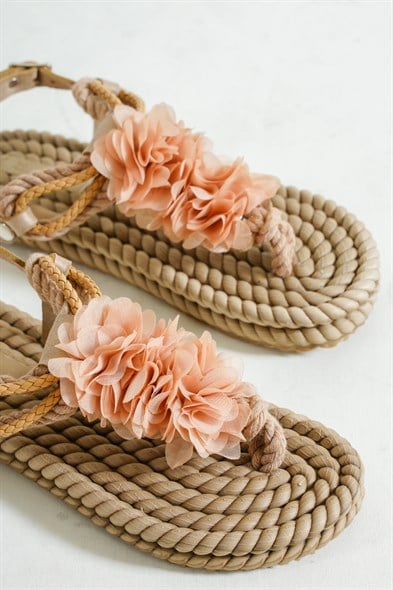 Capone Corded Rope Flower Detail Women Beige Thong Sandals image 2