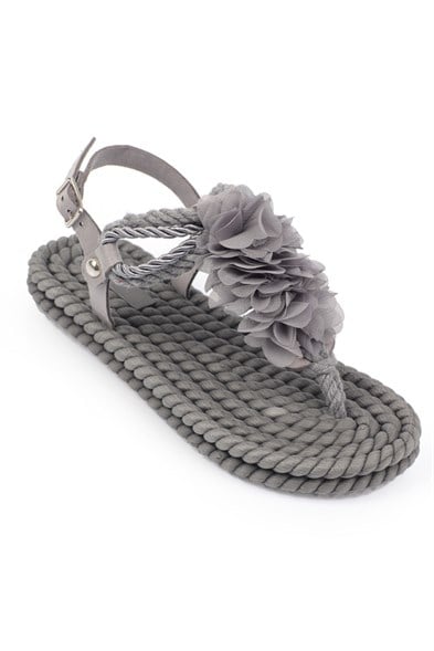 Capone Corded Rope Flower Detail Women Grey Thong Sandals image 3
