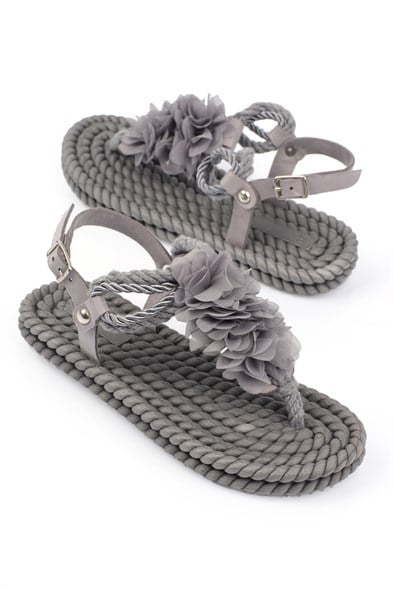 Capone Corded Rope Flower Detail Women Grey Thong Sandals image 5