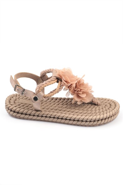 Capone Corded Rope Flower Detail Women Beige Thong Sandals image 4