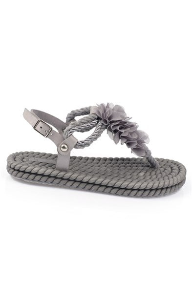 Capone Corded Rope Flower Detail Women Grey Thong Sandals image 4