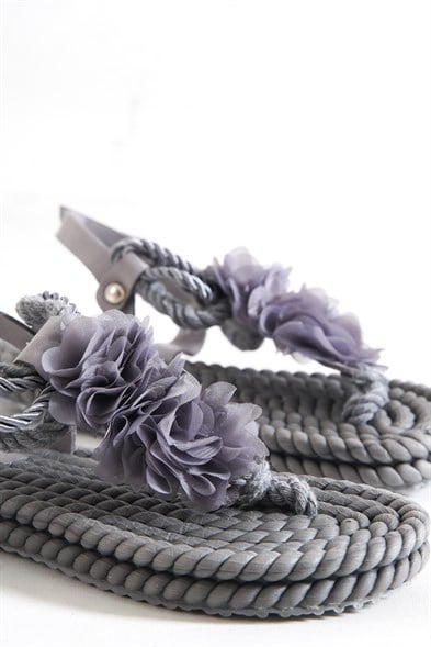 Capone Corded Rope Flower Detail Women Grey Thong Sandals image 2