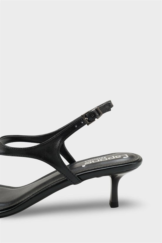 Capone Corella Round Toe Mid Heel Toe Post Women Metallic Black Shoe image 5