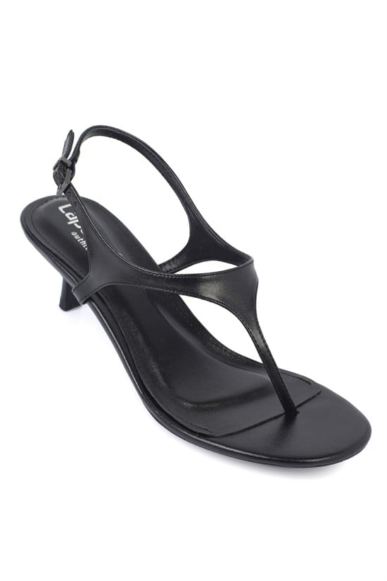 Capone Corella Round Toe Mid Heel Toe Post Women Metallic Black Shoe