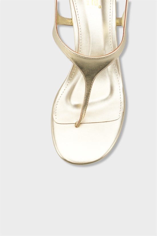 Capone Corella Round Toe Mid Heel Toe Post Women Gold Shoe image 4