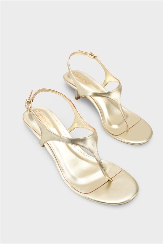 Capone Corella Round Toe Mid Heel Toe Post Women Gold Shoe image 3