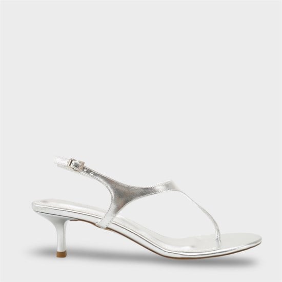 Capone Corella Round Toe Mid Heel Toe Post Women Metallic Silver Shoe image 2