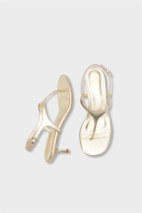 Capone Corella Round Toe Mid Heel Toe Post Women Gold Shoe image 6