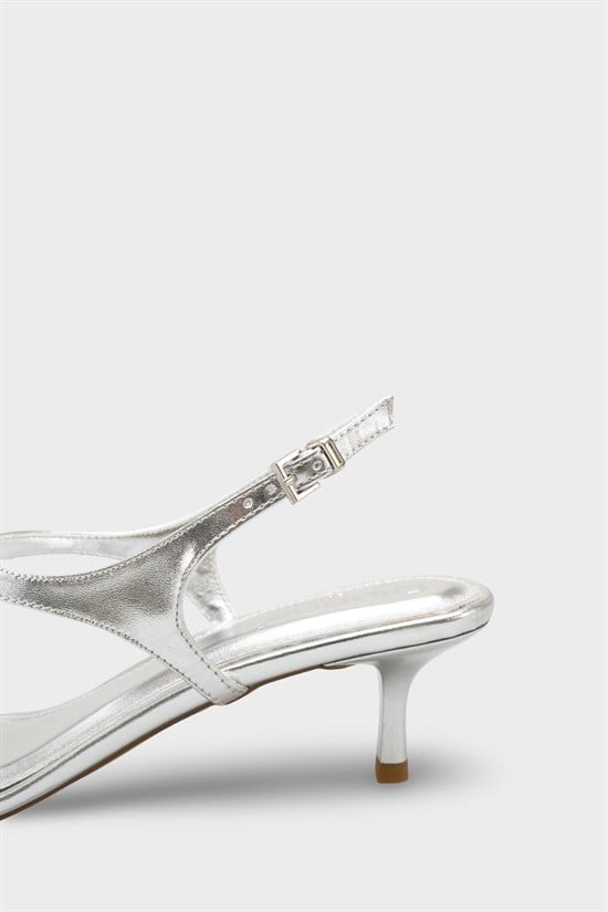 Capone Corella Round Toe Mid Heel Toe Post Women Metallic Silver Shoe image 5