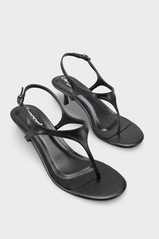 Capone Corella Round Toe Mid Heel Toe Post Women Metallic Black Shoe image 3