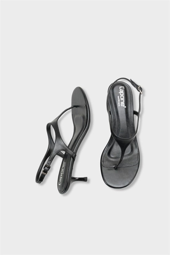 Capone Corella Round Toe Mid Heel Toe Post Women Metallic Black Shoe image 6