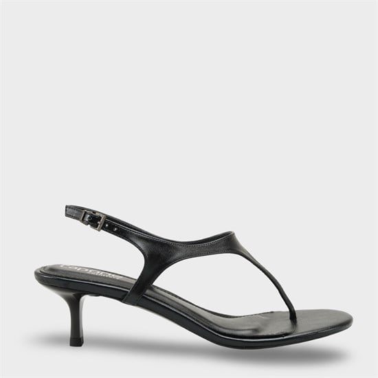 Capone Corella Round Toe Mid Heel Toe Post Women Metallic Black Shoe image 2