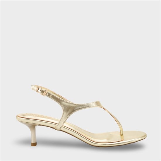 Capone Corella Round Toe Mid Heel Toe Post Women Gold Shoe image 2