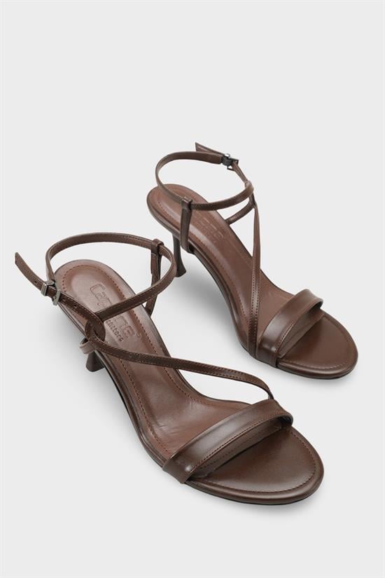 Capone Corilla Round Toe Mid Heel Ankle Strap Elegant Women Brown Shoe image 3