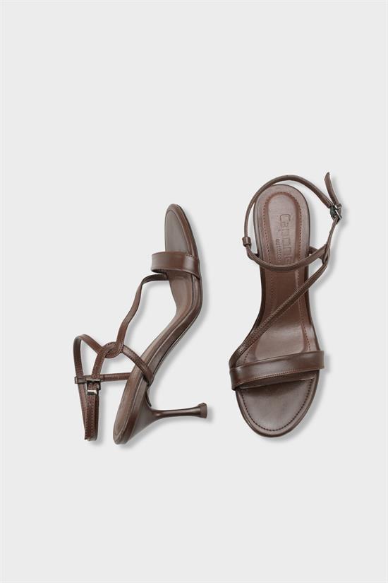 Capone Corilla Round Toe Mid Heel Ankle Strap Elegant Women Brown Shoe image 6
