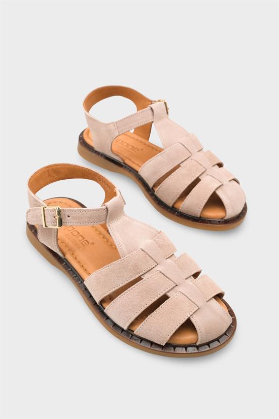 Capone Corrine Genuine Suede Gladiator Flat Heel Women Beige Sandal image 3