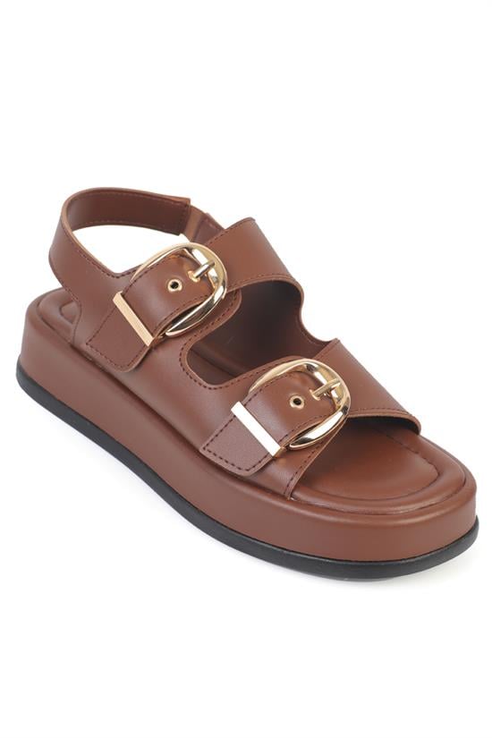 Capone Cortney Wedge Heel Double Band Buckle Women Brown Sandal