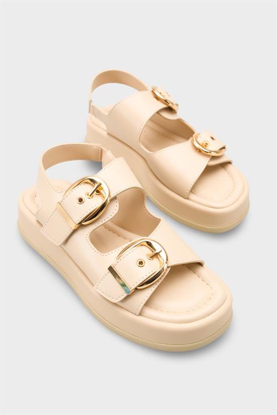 Capone Cortney Wedge Heel Double Band Buckle Women Beige Sandal image 3