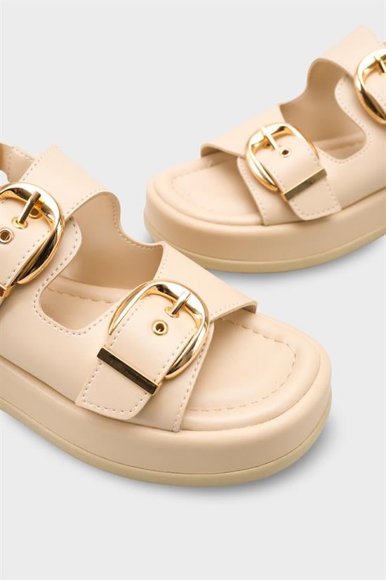 Capone Cortney Wedge Heel Double Band Buckle Women Beige Sandal image 5