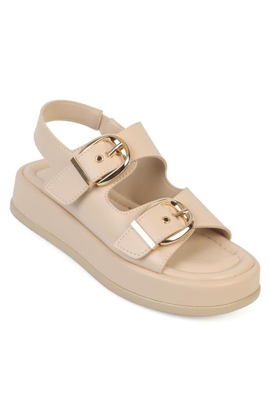 Capone Cortney Wedge Heel Double Band Buckle Women Beige Sandal
