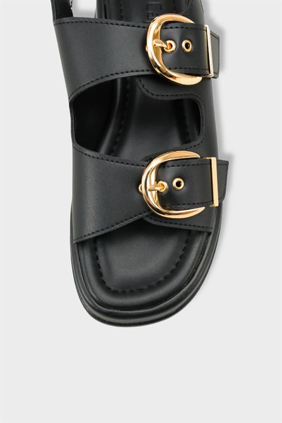 Capone Cortney Wedge Heel Double Band Buckle Women Black Sandal image 4