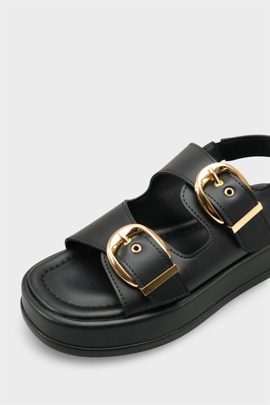 Capone Cortney Wedge Heel Double Band Buckle Women Black Sandal image 5