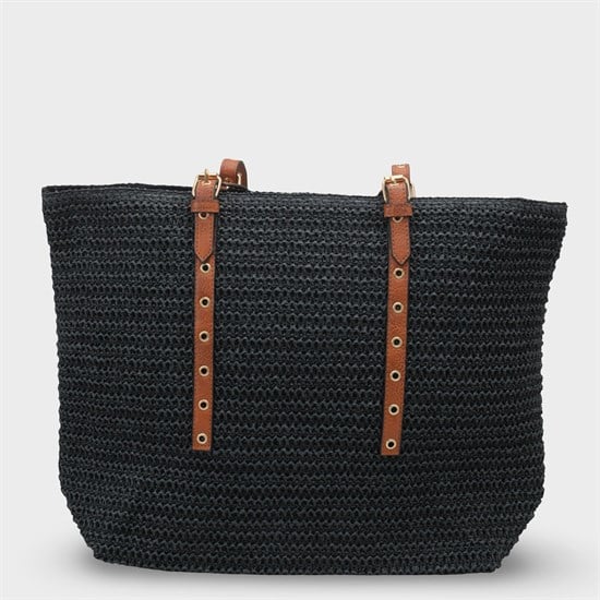 Capone Costa Blanca Raffia Look Women Black Tote Bag