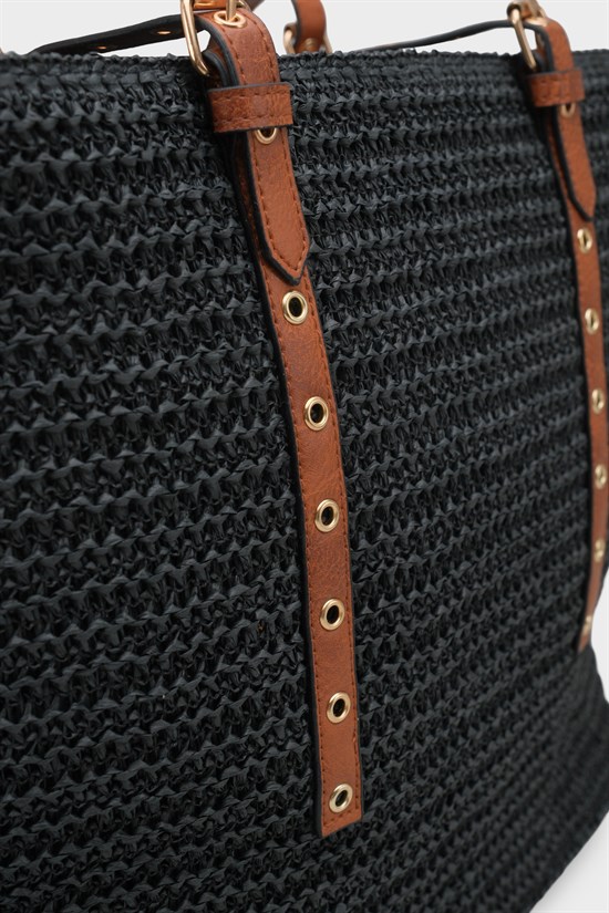 Capone Costa Blanca Raffia Look Women Black Tote Bag image 4