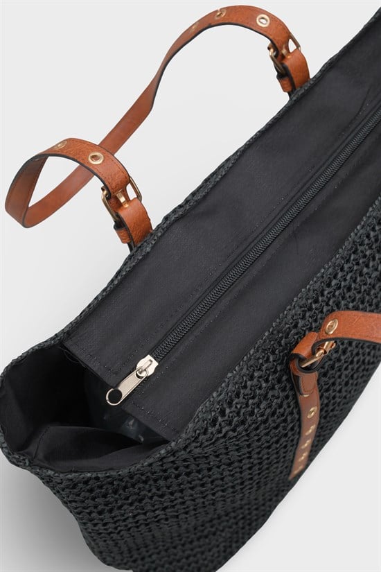 Capone Costa Blanca Raffia Look Women Black Tote Bag image 6