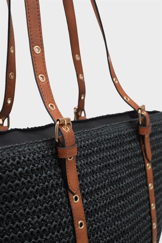 Capone Costa Blanca Raffia Look Women Black Tote Bag image 5