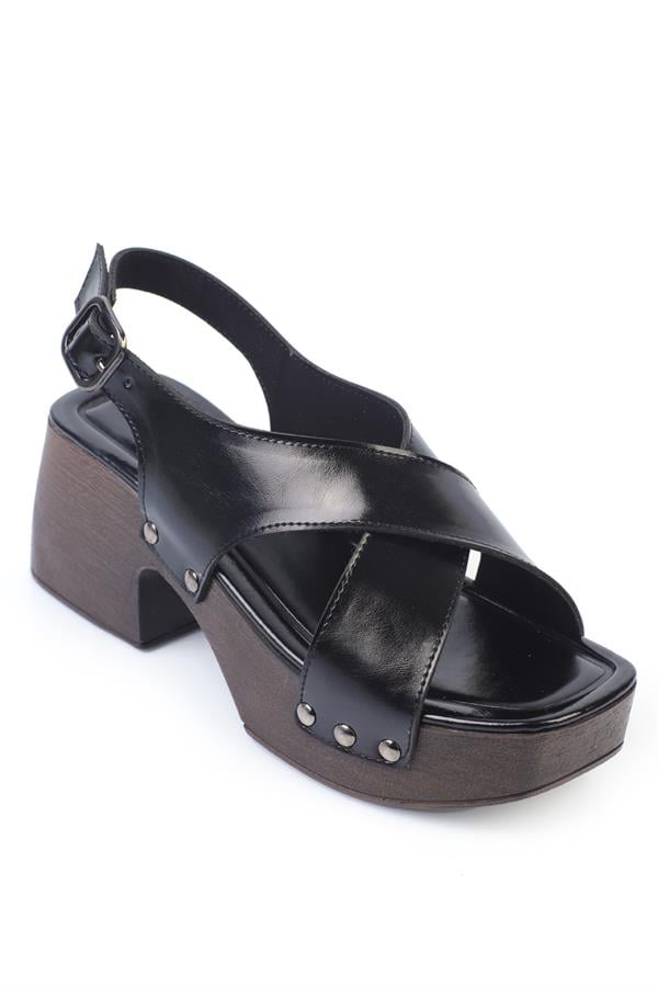 Capone Dusty Cross Ankle Strap Women Black Sabot Sandals