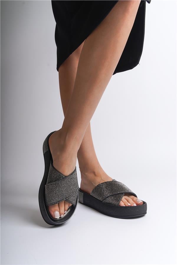 Capone Cross Crystal Embellished Band Crystal Detail Wedge Heel Woman Sandals image 6