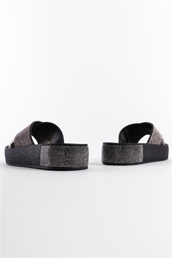 Capone Cross Crystal Embellished Band Crystal Detail Wedge Heel Woman Sandals image 3