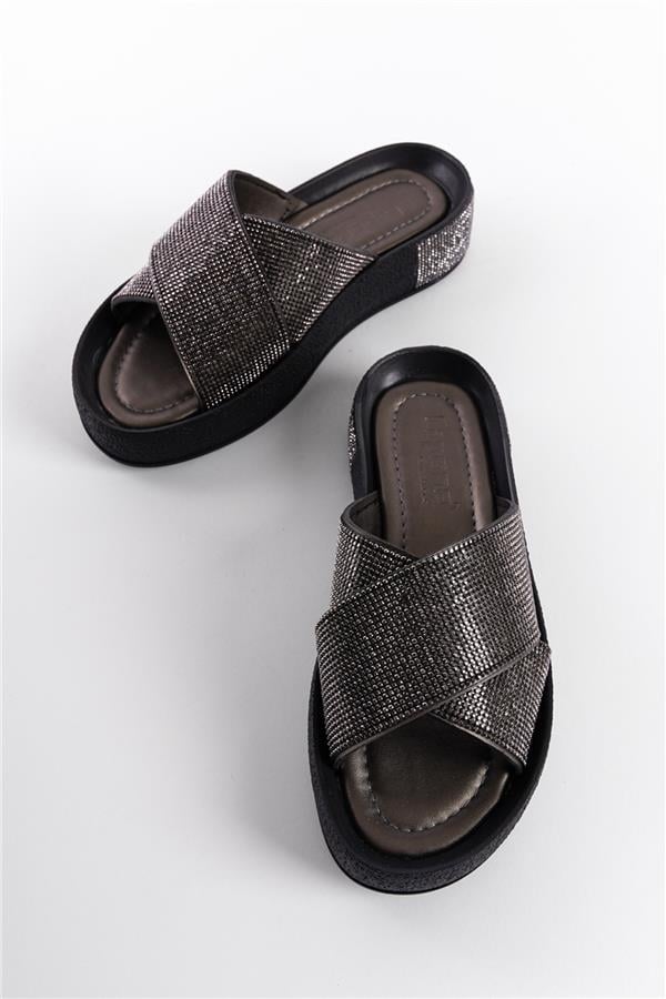 Capone Cross Crystal Embellished Band Crystal Detail Wedge Heel Woman Sandals image 4