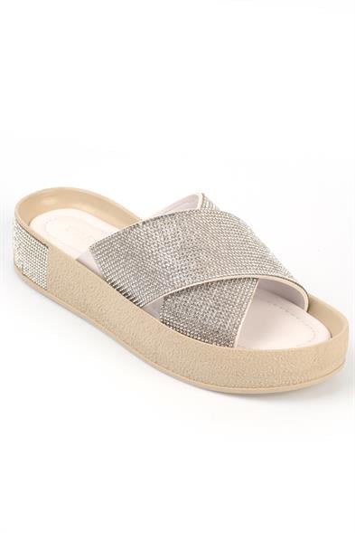 Capone Cross Crystal Embellished Band Crystal Detail Wedge Heel Woman Sandals image 4