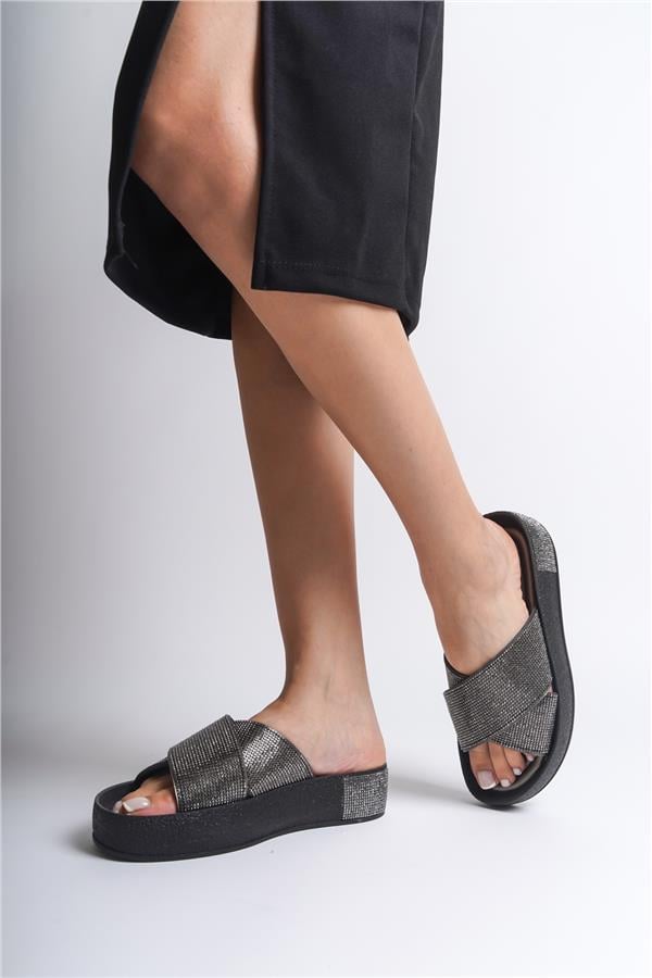 Capone Cross Crystal Embellished Band Crystal Detail Wedge Heel Woman Sandals image 5