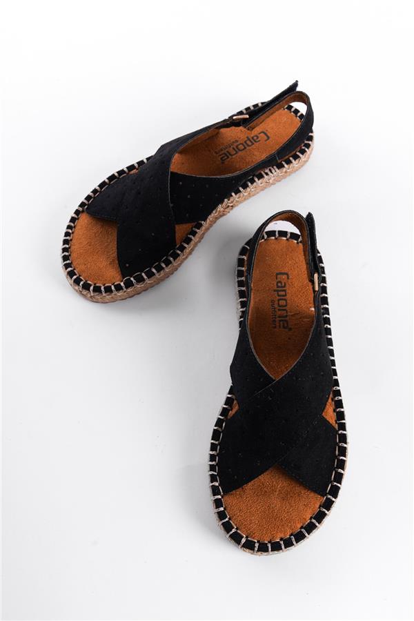 Capone Brook Cross-Strapped Women Suede Black Espadrille Sandals image 4