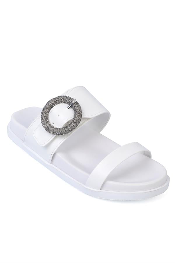 Capone Mary Crystal Embellished Buckled Women White Comfort Sandals image 1
