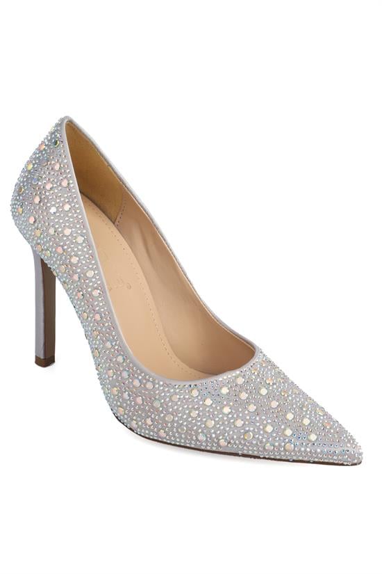 Capone Crystal Embellished High Heeled Satin Women Silver Stiletto
