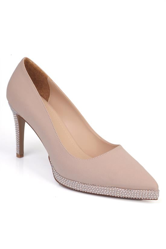 Capone Crystal Embellished Platform High Heeled Satin Women Mink Evening Dress Shoes
