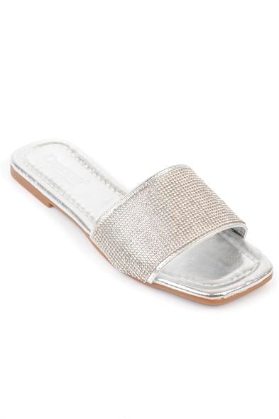 Capone Crystal Embellished Single Banded Flat Heel  Quilted Woman Sandals image 4