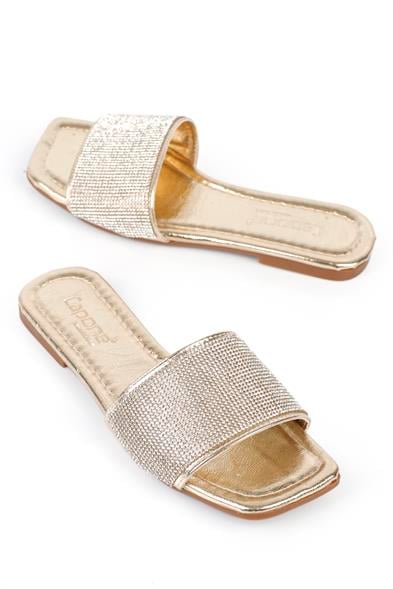 Capone Margo Crystal Embellished Single Banded Flat Heel  Quilted Woman Sandals