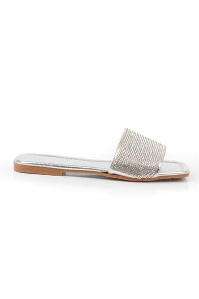 Capone Crystal Embellished Single Banded Flat Heel  Quilted Woman Sandals image 3