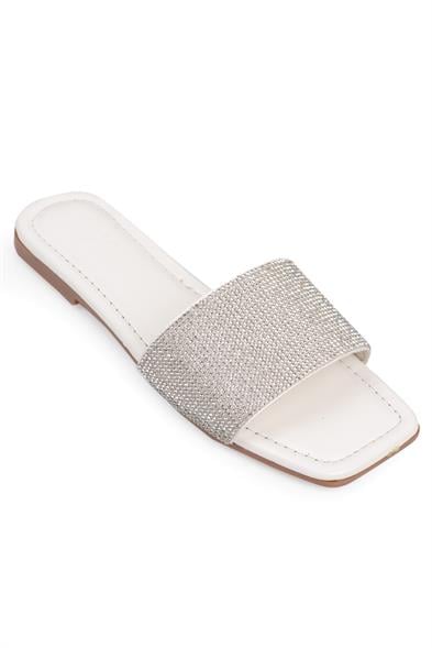 Capone Marga Crystal Embellished Single Band Flat Heel  Quilted Woman Sandals image 1